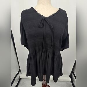 Harper 241 Black Smocked Peplum Tie-Front Blouse 2X (6239)